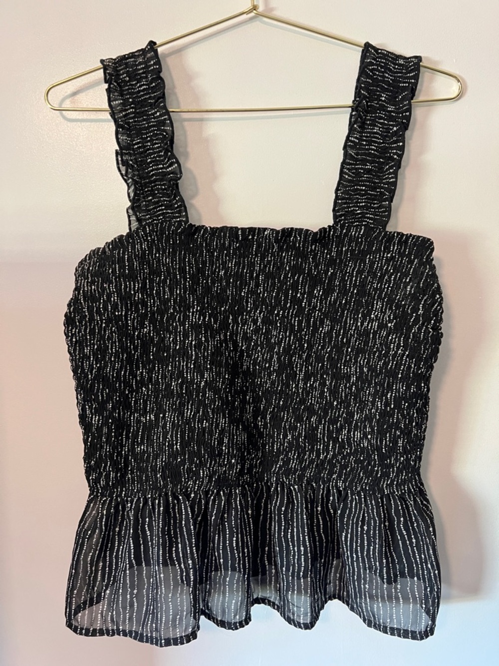 Japna Black Shimmery Ruffle Tank Top